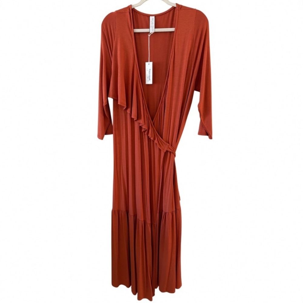 Rachel Pally White Label Nadine‎ Wrap Dress Paprika Orange 1X New Tiered Ruffle
